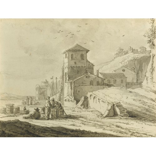 View of Italianate buildings on the banks of a river